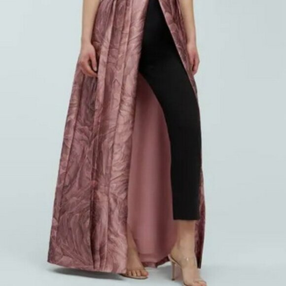 Kay Unger Rose Gold Black Hazel Metallic Sleeveless Maxi Jumpsuit - Picture 3 of 5